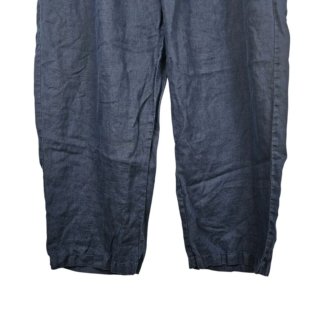 Quince Navy Blue 100% European Linen Elastic Waist Pants Women's 1X CMA01 SP24